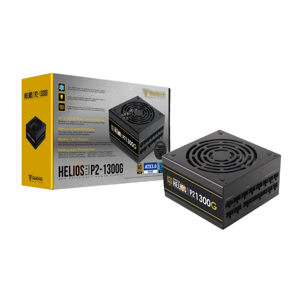 Gamdias 1300W PSU Helios P2 1300G 80 PLUS Gold Fully Modular ATX 3.0 Power Supply, Black