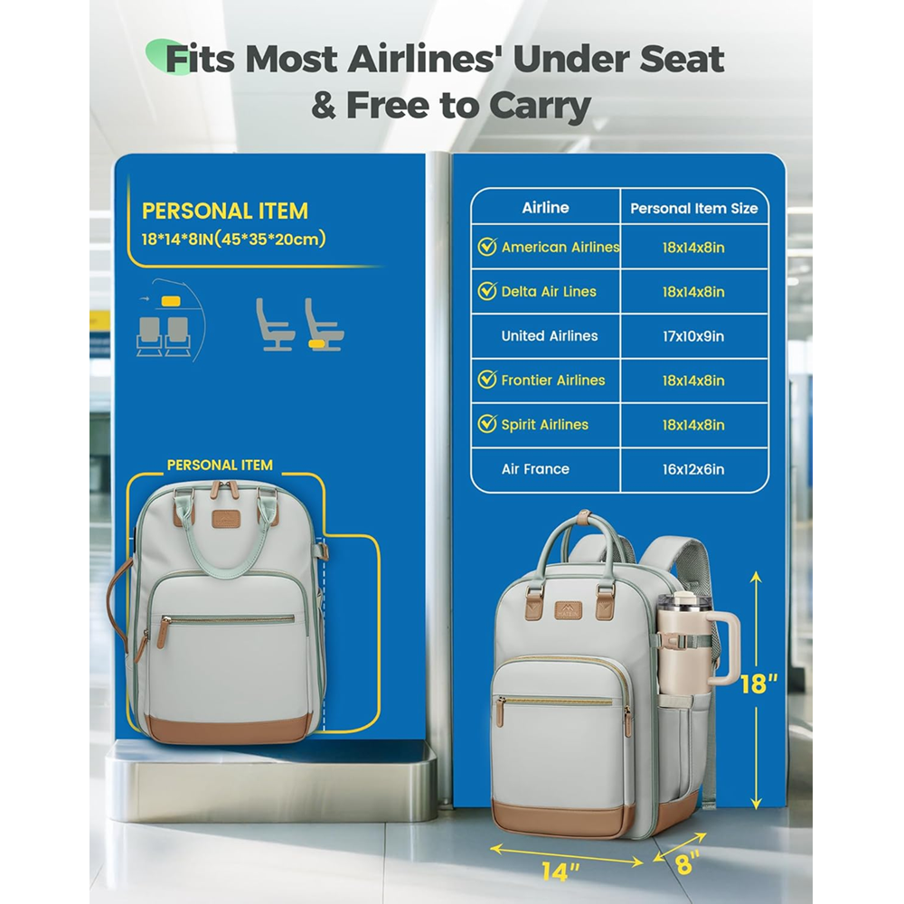 Matein 676000 15.6" Underseat Backpack for Women Laptop Bag, Green - Image 2