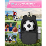 Matein 669400 15.6" Football Backpack with Shoe Holder Laptop Bag, Black - Image 2