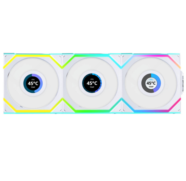 Lian Li UNI FAN SL Wireless LCD 120 ARGB 120mm Fan Reverse Blade - White (3-Pack)