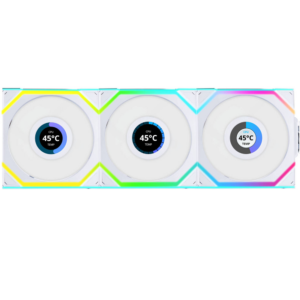 Lian Li UNI FAN SL Wireless LCD 120 ARGB 120mm Fan Reverse Blade - White (3-Pack)