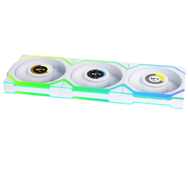 Lian Li UNI FAN SL Wireless LCD 120 ARGB 120mm Fan Reverse Blade - White (3-Pack) - Image 2
