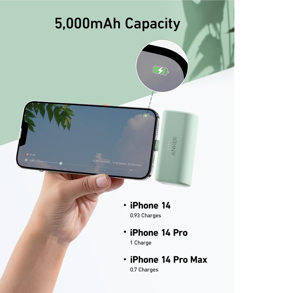 Anker 1645 Nano Power Bank (12W, 5000mAh, Built-In Lightning Connector) Black, A1645H11 - Image 2