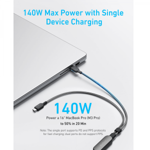 Anker 8895 2-in-1 USB-C to USB-C Cable (4ft, 140W) A8895H11 - Image 2