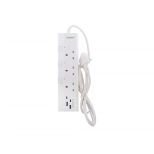 Terminator 663UK 3-AC Outlet Power Extension Strip UK Socket 2M & 13A, 4 USB Charging Ports