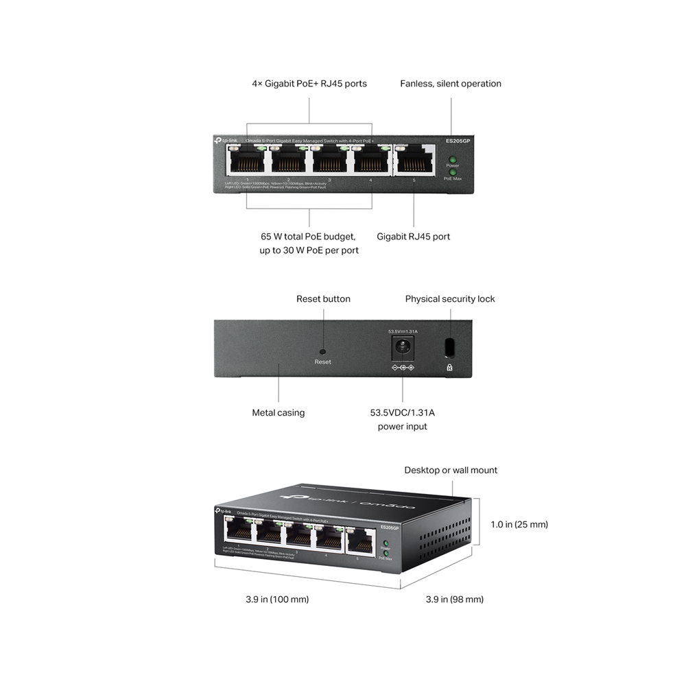 TP-Link ES205GP Omada 5-Port Gigabit Easy Managed Switch with 4-Port PoE+ - Image 4