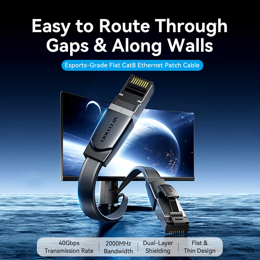 Vention IKQBF Flat Cat8 Ethernet Patch Network Cable 40Gbps 2000MHz, 1m - Image 2