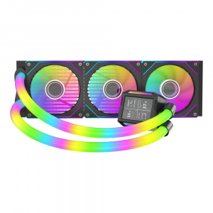 SHARX PROFIN P360LRT – 360mm AIO Liquid CPU Cooler with 2.8” LCD Display, Triple ARGB Fans, Black