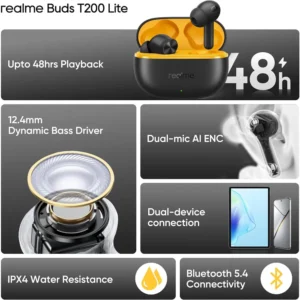realme Buds T200 Lite Wireless in-Ear Earbuds, Black - Image 2