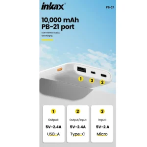 Inkax PB21 10000mAh Power Bank 2.4A Fast Charging - Image 2
