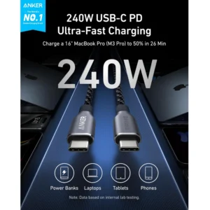 Anker Prime USB-C to USB-C Cable - 6ft 240W Upcycled-Braided - A88E2012 - Image 2