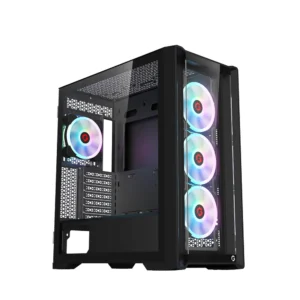 GameOn Vortex Midnight Series Mid Tower Gaming PC Case - Black (4-Fans)