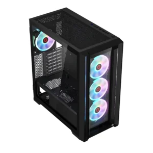 GameOn Vortex Midnight Series Mid Tower Gaming PC Case - Black (4-Fans) - Image 3